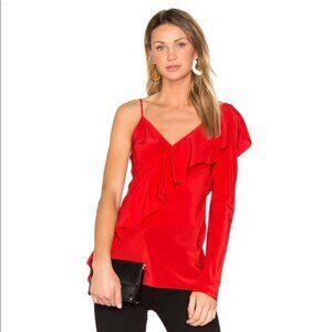 DIANE VON FURSTENBERG One‎ Sleeve Red Blouse 100% Silk Size 0